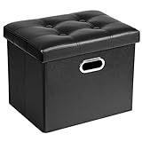 COSYLAND Sitzhocker mit Stauraum Faltbare Sitzbank Aufbewahrungsbox Leder Fusshocker Sitzwürfel mit Deckel Ottomane Fußhocker 43 x 33 x 33cm (Schwarz)