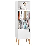 Bücherregal Kommode Regal mit 3 Fächer und Tür Standregal Schrank Aufbewahrungsregal Raumteiler 40x30x129,5cm weiß