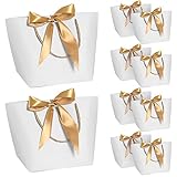 10 Stück Geschenktüten, Geschenkbeutel aus Papier mit Bogen Band, Elegant Papiertüten für Geburtstag Hochzeit Babyparty Abschlussfeier Geschenk Wrap DIY Geschenktasche (Weiß)