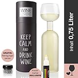 ILP GMBH I LOVE PRODUCTS Wine Lovers Weinflasche Glas - Weinglas Flasche XXL inklusive Kreidemarker - Weinglas lustig als perfekte Geschenkidee - inkl. Reinigungsp