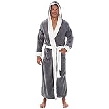 Herren Bademantel Lange Mit Kapuze Gürtel Winter Warme Farbblock Morgenmantel Langarm Fleece Saunamantel Plüsch Robe Pyjama Weich Und Flauschig Frottee B