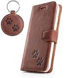 Doppel Pfote - Hülle Premium Vintage Ledertasche Schutzhülle Standfunktion Wallet Case aus Echtesleder Nubukleder Farbe Nussbraun für Samsung Galaxy S7 G930