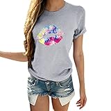 Pullover Casual T-Shirt Bluse Valentinstag Damen T-Shirt Mode Herzförmig Drucken Blusenshirt Große Größen Lose Top Basic Rundhals Ob