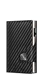 TRU VIRTU® Karten-Portemonnaie Click & Slide Carbon Black/Silver I Kreditkartenetui I Kartenetui-RFID-NFC-Schutz I Geldbörse aus echtem italienischen Leder I Geldbeutel I Slim W