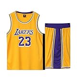 Basketball Trikot für Lebron Raymone James No.23 Lakers Fans Basketball ärmellose Anzug Kinder Erwachsene schwarz lila Sportswear T-Shirt Weste + Shorts jugendlich weiß gelb Sweatshirt-Yellow-M