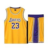 Basketball Trikot für Lebron Raymone James No.23 Lakers Fans Basketball ärmellose Anzug Kinder Erwachsene schwarz lila Sportswear T-Shirt Weste + Shorts jugendlich weiß gelb Sweatshirt-yellow-5XL