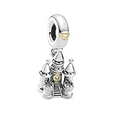 Pandora Zweifarbiges Schloss Charm-Anhänger in Silber-Gold mit Sterling-Silber und 14 Karat Gold aus der Pandora Moments C