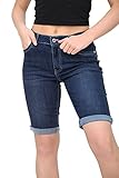 NOROZE Damen Denim-Shorts, florale Capri-Jeans, Dunkelblau E427, 36