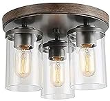 Waqihreu Vintage Industrie Kronleuchter Moderne Runde Eisen Kunst Zylinder Glas Weg Lampe Semi Unterputz Rustikale Decke Indoor Home Retro Beleuchtung,Personalisierte dekorative L