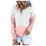 VICIKON Damen Hoodies Kapuzenpullover Sweatjacke Damen Einfarbig Sweatshirt Damen Pullover mit Kapuze Knopf Taschen Retro Casual V-Ausschnitt Tops Strickpullover Damen Winter Langarm-Pock