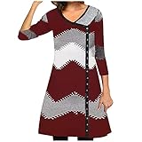 Komiseup Kleid Damen, Kleid Damen Elegant, Damen Wave Positioning Bedrucktes Langarmkleid mit V-Ausschnitt Vintage Kleider Freizeitk