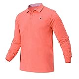 donhobo Herren Premium Poloshirts Basic Langarm Polohemd Einfarbig Stretch Polo Kragen Fleecefutter Pullover Freizeit Golf Tennis T-Shirt Orange XL