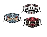 XCNGG Japanische Oni-Stoff-Gesichtsmaske mit Filtertasche Waschbares Gesicht Bandanas Balaclava Wiederverwendbare Stoffmaske mit 2 Stück F