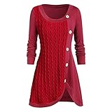 ZYSK Damen Casual Oberteil Warm Strickpullover Kapuzenpullover Gestreift Farbblock Lässige Pullover Sweatshirts Winterpullover Strickpulli Sweater Lang Outwear Asymmetrie Ob