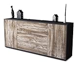 Stil.Zeit Kommode Sideboard - Amaranth - Korpus anthrazit matt - Front Holz-Design Treibholz - (180x79x35cm) - Push to Open Technik & hochwertigen Leichtlaufschienen - Made in Germany