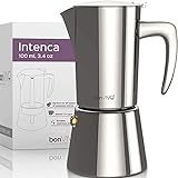 bonVIVO Intenca Espressokocher Induktion geeignet - Edelstahl Kaffeekocher in Silber-Optik m. Wasserkessel, Sieb – Mokkakanne 2, 4, 6 Tassen, 100-300