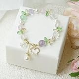 QiuYueShangMao Schmuck für Erwachsene Sommer Liebe Herz Bonbonfarben Fluorit Natürliche Süßwasserperlen Kristall Perlen Armbänder Frauen Edlen Schmuck Freundschaftsarmband Geschenke für F