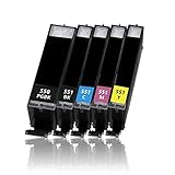 5 Druckerpatronen für Canon PIXMA IP7200 IP7250 MG6300 MG6350 MG6400 MG6450 MG6600 MG6650 MX720 MX725 MX920 MX925 etc. mit Chip, kompatibel zu Canon PGI550 CLI551
