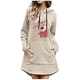 Briskorry Damen Weihnachtskleid Lange Ärmel Hoodies Weihnachten Rentier Druck Weihnachts Kostüm Pullover Kapuzenjacke Weihnachtspullover Casual Xmas Pulli S