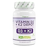 Vitamin D3 20.000 I.E + Vitamin K2 200 mcg Menaquinon MK7 Depot - 180 Tabletten - 99,7+% All-Trans - Laborgeprüft - Vegetarisch - Hochdosiert - Premium Q