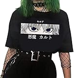 Morken Hunter X Hunter Tshirt Damen Frauen Teenager Mädchen Hunter X Hunter Killua Shirt Anime 3D Druck Sommer T-Shirts Mode Herbst Kurzarm Tshirts Sport Blusen Shirt Oberteile Tops (M, Schwarz)