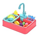 SunniMix Spielen Waschbecken Spielzeug, Elektrische Spülmaschine Spielen Spielzeug mit Fließendem Wasser, Pretend Play Küche Spielzeug Set, mit Playfood und - R