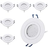 HCFEI 6er Set LED Einbaustrahler Weiß - rund flach 5 Watt dimmbar Warmweiss 3000K 230V IP44 – geeignet für Bad, Küche, Sauna, Außenbereich – Ø60-70mm Bohrloch, 120°Abstrahlwink