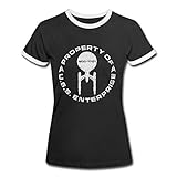 Spreadshirt Star Trek Discovery Property of USS Enterprise Frauen Kontrast T-Shirt, M, Schwarz/Weiß