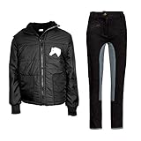 MS-Trachten Kinder Reitset Reithose schwarz grau mit Reitjacke Mia schwarz gesteppt Fleecefutter (134/140)