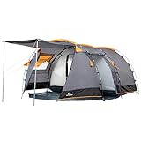 CampFeuer Zelt Super+ für 4 Personen | Grau/Schwarz (Orange) | Großes Tunnelzelt mit 2 Eingängen und Vordach, 3000 mm Wassersäule | Gruppenzelt, Campingzelt, F