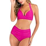 KUDICO Zweiteiliger Damen-Badeanzug, sexy Push-Up-BH mit hoher Taille, Bikini-Set, Bauchkontrolle, Neckholder-Badeanzug Gr. 50,