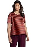 Ulla Popken Damen große Größen Übergrößen Plus Size T-Shirt, Ringel, Classic, V-Ausschnitt, Halbarm dunkel weinrot 50+ 795632350-50+