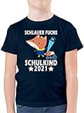 Schulkind Einschulung und Schulanfang - Schlauer Fuchs Schulkind 2021 - weiß - 128 (7/8 Jahre) - Dunkelblau - F130K - F130K - Kinder Tshirts und T-Shirt für Jung