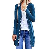 VESNIBA Strickjacke für Damen, langärmelig, Druckknöpfe, V-Ausschnitt, weicher Strickjacke, offene Vorderseite Gr. 38, A1_dunkelb