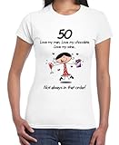 Love My Man, Love My Chocolate, Love My Wine 50th Birthday Damen T-Shirt, weiß, X-Larg