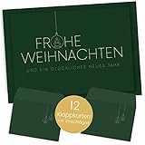 Weihnachtskarten mit Umschlag Set (12 Stück) - A6 Klappkarten für Weihnachten - Christmas Postkarte mit Umschlägen für deine Weihnachtsgrüße - Coole Weihnachtspostkarten mit und ohne Sprü