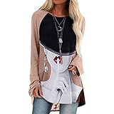 SHITOUJI Damen Shirt Tops Langarm Lose Tunika Tshirt Lustig Bedruckt Sommershirts Langarmshirt Bunt Blumen Motiv Top Bluse Oberteil T-S