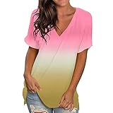 Alliwa-Frauen T-Shirt Damen Locker T-Shirt Damen V Ausschnitt Casual Sommer Tops Kurzarm T-Shirt Bedruckte Lose Seitenschlitz Tunika Top