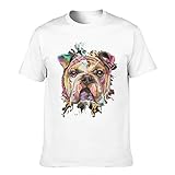 Herren T Shirt Baumwolle Crewneck Kurzarmshirt Sommer Englische Bulldogge Buntes Hund mit Print Groß Tee Shirt W