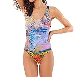 BEUSS Windmühle Himmel Blumenmalerei Badeanzug Damen Badeanzüge Einteilier Bademode Sportlich Schwimmanzug Monokini für M