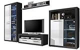 Stella Trading Wohnwand Weiß Grau Hochglanz Fronten, Anbauwand Wohnzimmerschrank, Stellmaß BxHxT 304 x 194 x 48