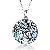 YFN Triple Moon Göttin Halskette Sterling Silber Pentagramm Pentagramm Anhänger Halskette Pagan Wiccan Magic Amulett Baum des Lebens Schmuck für Frauen Männer W