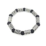 SYF@QYY Nordische Keltische Rune Vulkangestein Armband Damen Herren Vintage Talisman Schmuck Geschenk,Silb