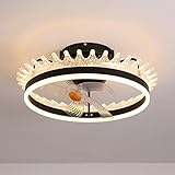 Eqwr LED-Deckenventilator mit Lichtern Stufenlos dimmbare Beleuchtung mit Fernbedienung 360° Luftzufuhr Moderne leise Deckenventilatoren Lampe für Wohnbereich Schlafzimmer Restaurant,Schw