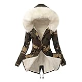 AEftrior Winterjacke Damen Herbstjacke Windbreaker Dicker Übergangsjacke Herbst Winter Übergangsjacke mit Kapuze Angenehm Weich Softshellmantel Einfarbig Fleecejacke Mantel für Wandern R