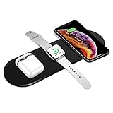 Kabellose Schnellladestation, 3 in 1 kabelloses Ladegerät, 7,5 W für iPhone 8 bis iPhone 12 Pro, Apple Watch+AirPods Pro/Galaxy Buds/Buds+,10W für Samsung S6 bis S20/Note 5 bis Note 10+,Schw