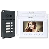 2 Draht Bus Technik 4 Familienhaus Video Türsprechanlage Gegensprechanlage Fischaugenkamera 170 Grad, Außenstation in Anthrazit, Farbe: 4x7'' Monitor in weiß