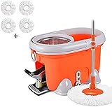 RONGJJ Mopp Und Eimerset, Reinigung Spin Mop Mit Eimer WasseraufnahmeDirt Removal Bodenreinigungssystem Home Commercial Spinning Rotation Mit 4 Reinigungstrockenköpfen, 4 M