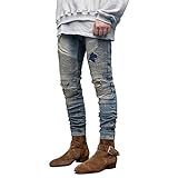 Yikesnt Herren-Jeans Frühjahrssaison Slim Ripped Skinny Jeans Gerades Bein im Used-Look Modische Komfort-Flex-Taillen-Hose 29