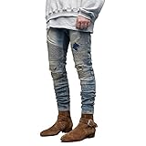 Yikesnt Herren-Jeans Frühjahrssaison Slim Ripped Skinny Jeans Gerades Bein im Used-Look Modische Komfort-Flex-Taillen-Hose 29